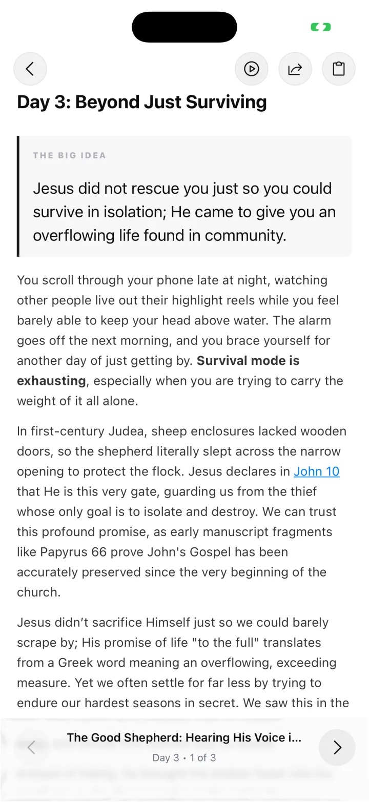 An Echo church devotional day, open in the reader