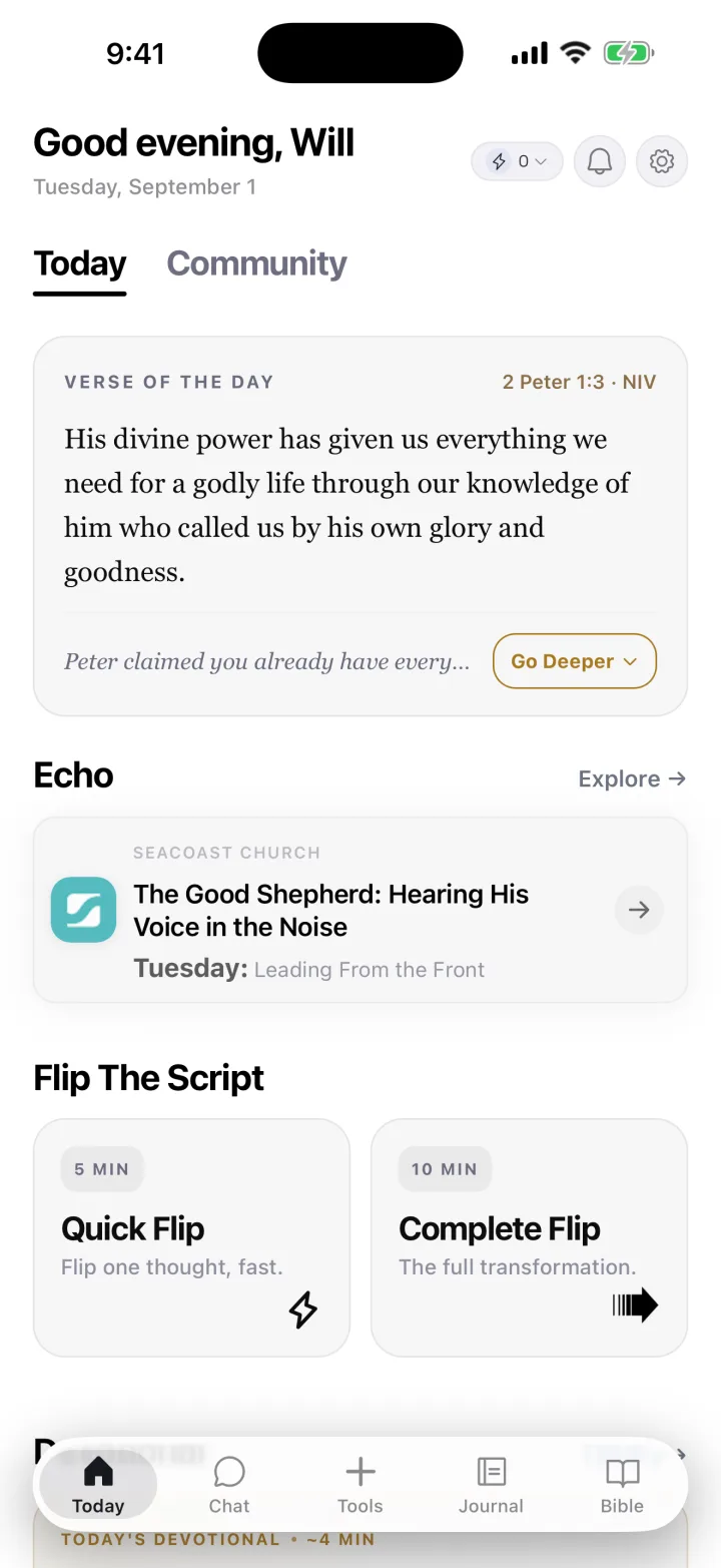 The home screen Verse of the Day card, drawn from YouVersion's daily calendar